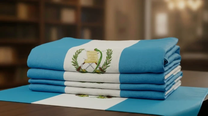 Banderas de Guatemala de tela premium dobladas para entrega a instituciones y empresas.