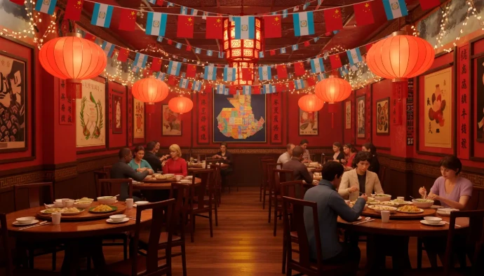 Restaurante en guatemala con decoración de banderines de guatemala