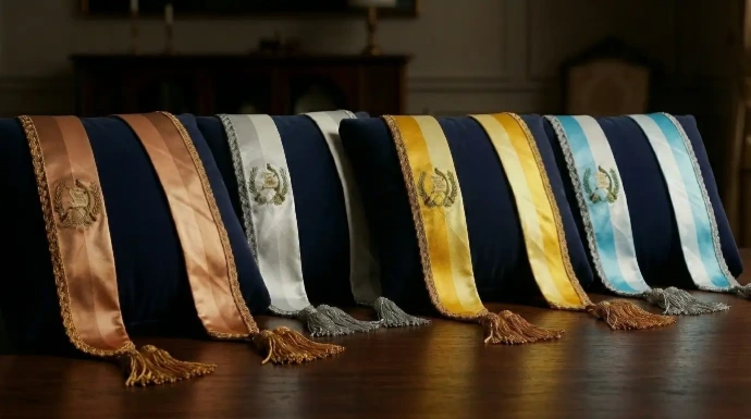 Bandas de excelencia académica y honor para graduaciones de colegios con el escudo nacional bordado.